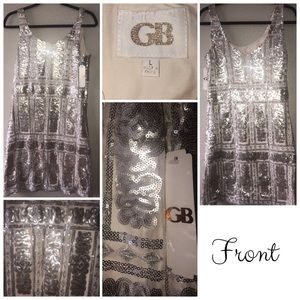 Mini Nude Dress with Silver Sequin Details